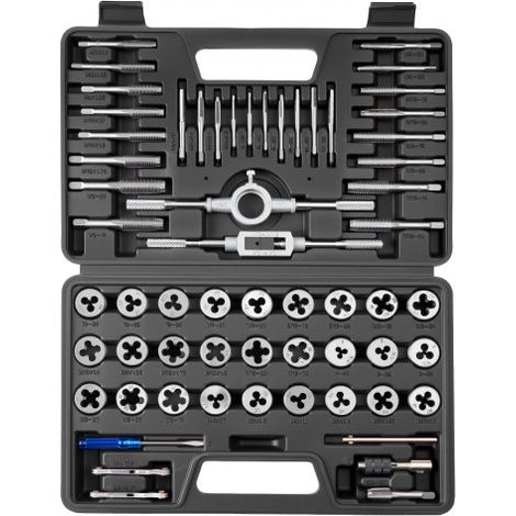 Juego de Machos y Terrajas de Roscar 60 Piezas, Métrico M3 a M12 y SAE 4-1/2 pulgadas, Rosca Fina y Gruesa, Acero Recubierto de Titanio, Incluye Calibre, Llave, Estuche para Reparación de Roscas (1/5)