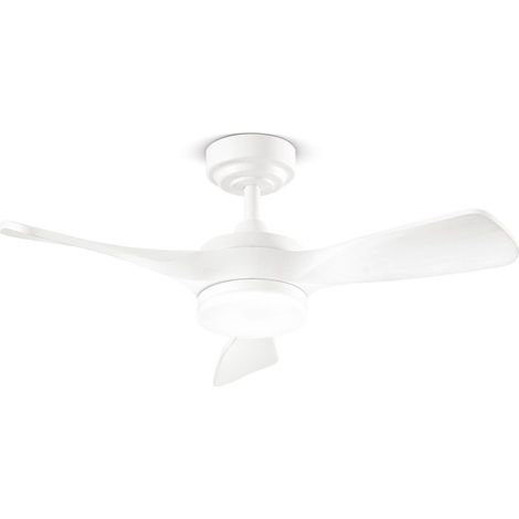 Ventilatore da Soffitto con Luce LED 18W e Pale in Legno Massiccio Verniciato Bianco, 6 Velocità, Telecomando incluso, Diametro 90 cm - Perenz