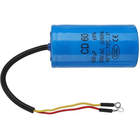Condensateur de démarrage CD60 avec fil conducteur 250 V CA 600 µF 50/60 Hz pour moteur/compresseur d'air (1/5)