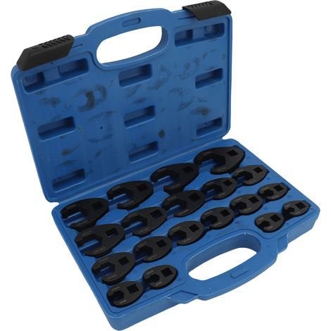 19 PCS Crowfoot Ensemble de Clés, Ensemble de Clé à Fourche à Emmancher 1/2" 3/8", Entraînement Extérieur Carré Clé, 8-32mm Drive Métrique Coffret de Douilles à Tuyauter, Clé à Écrou Évasé (1/2)