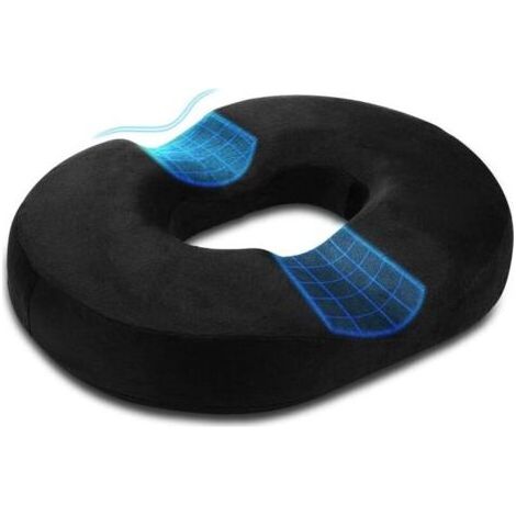 Oreiller de Beignet Coussin hémorroïde Coussin en Mousse à mémoire de Forme pour Grossesse, Coccyx, plaies de lit, Dos, sciatique, 18 Pouces Noir, texture velours cristal (1/5)