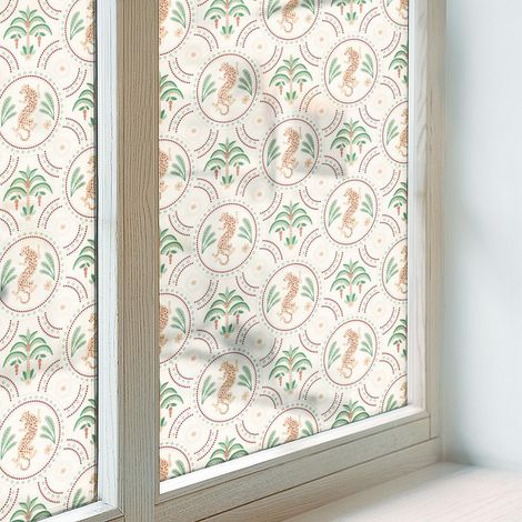 Sichtschutzfolie 100x146 cm Dekorativ Folie für Badezimmer Milchglas Selbstklebend Sichtschutz Fenster Dekorfolie Blickdicht PVC Palmenleopard