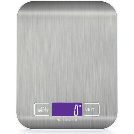 Digitale Küchenwaage 5 kg 1 g 11 lb mit Edelstahlplattform, hintergrundbeleuchtetem LCD-Bildschirm, multifunktional für Zuhause und Büro. (1/3)