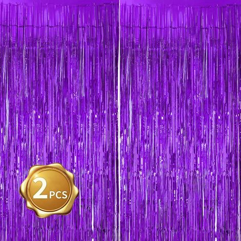 Lot de 2 Rideaux à franges, Aluminium, Violet, 1x2m, Décoration fête (1/5)