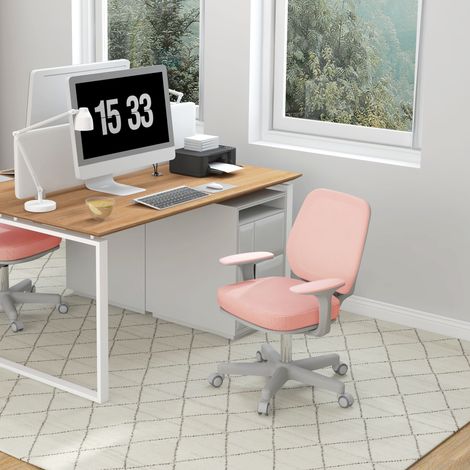 Chaise de bureau ergonomique pivotante, réglable en hauteur, 55 x 48 x 82,5-94,5 cm, rose (1/5)