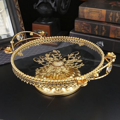 (Verre doré / 1471k) Ornement de coupe à fruits de luxe léger de style américain pour la maison. (1/5)
