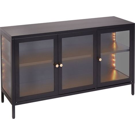 Glass Display Sideboard LED NEWPORT Metal 115 cm Black