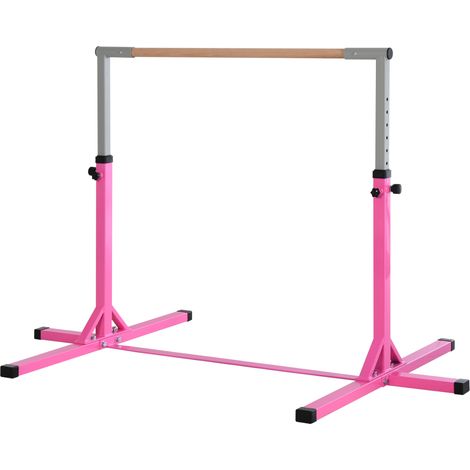 Barre de gymnastique enfant hauteur ajustable bois acier 75 kg rose