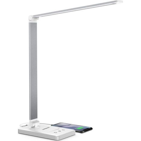 Lampe de Bureau LED Contrôle Tactile Protection des Yeux avec Port USB - (Argent) Lampe de Bureau pour Enfants Noir Dimmable 5 Modes de Couleur 10 Niveaux de Luminosité,