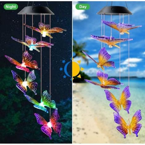 Carillon éolien papillon - Lampe solaire papillon colorée - Lampe de jardin - Lampe décorative d'extérieur - Lampe solaire de jardin - Lampe décorative de pelouse (1/4)