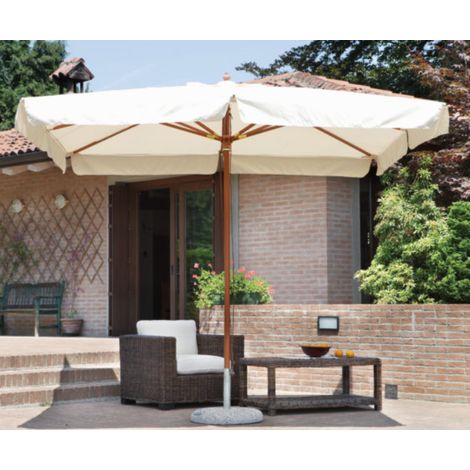 Parapluie manche en bois, toile couleur écru 300x200 cm MALIGI HOME MG/BORDEAUX Ecrù (1/2)