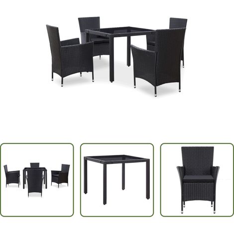 Rattan - 5-tlg. Garten-Essgruppe Poly Rattan Schwarz (1/5)
