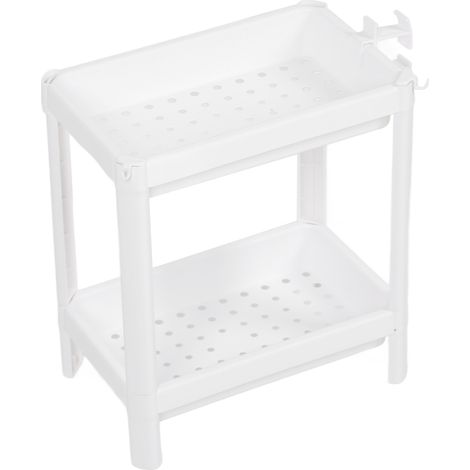 Tour d'étagères sur pied en plastique pour salle de bain, système de rangement multifonctionnel pour salon, chambre et cuisine, blanc, 2 niveaux (1/5)