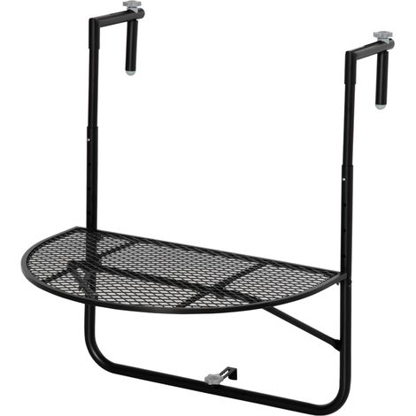 Tavolo da Ringhiera pieghevole regolabile metallo nero 60x60x57-72cm