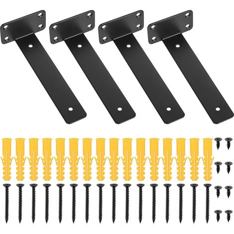 4 Pcs Équerre Étagère de Fixation,Equerre Etagere Murale, Support Etagere Murale, Supports d'étagère en Bois, Equerre de Fixation Murale, Etagere Murale Fixation Invisible Flottants (noir 200MM) (1/5)