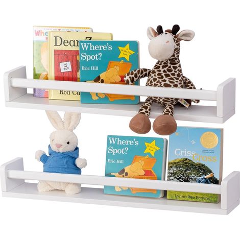 Lot de 2 étagères flottantes blanches en bois naturel massif de 60 cm pour chambre d'enfant - Étagères murales pour chambre d'enfant, salle de bain, cuisine (1/5)