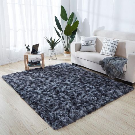 Tapis de salon Tie Dye en moelleux moderne lavable antidérapant doux pour chambre à coucher d'enfant foncé 120 x 160 cm cm 120 x Tissu Gris (1/4)