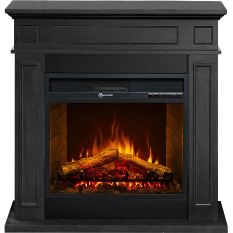 Camino elettrico caminetto da terra JEFFERSON in legno Nero L 89,5 x H90,5 x P28