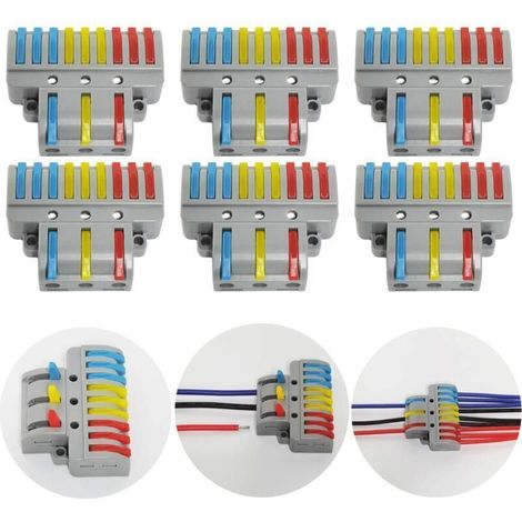 Connecteur Electrique,6 Pcs 3 in 9 out Connecteur Conducteur Compact, Bornier Câble Connecteur Ressort Rapide, Avec vis de montage (1/4)