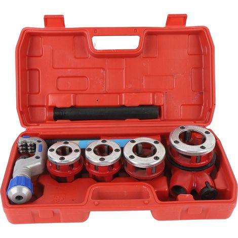 Kit filetage tuyau cliquet 4 filières 1/2 à 1-1/4in – Outil filetage professionnel coupe taraudage, plomberie (1/5)