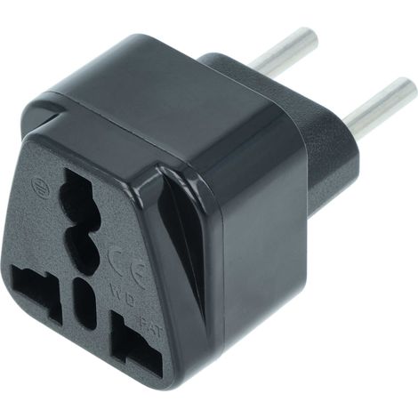 vhbw Reisestecker Adapter (Euro-Stecker auf UK/USA/China-etc.-Buchse) - Reiseadapter, Schwarz, 250 V / 16 A (1/4)