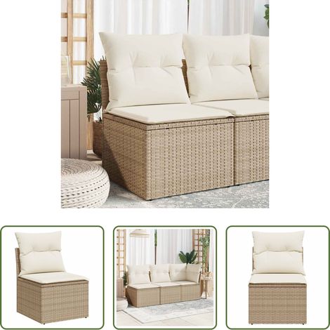 Chaise de jardin confortable - Chaise de jardin sans accoudoirs avec coussins beige poly rotin (1/5)