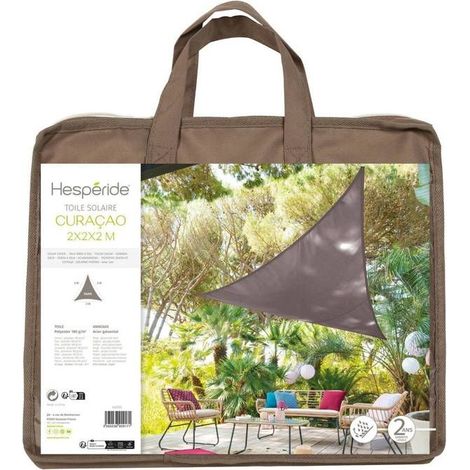 Voile d'ombrage triangulaire "Curacao" taupe 2x2x2m en polyester - Hespéride (1/5)