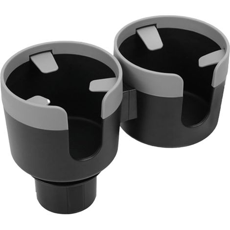 Portabicchieri doppio espandibile 2 in 1 per auto - Base regolabile - Vano portaoggetti multifunzionale - Grigio (1/4)