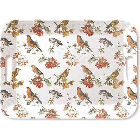 Plateau rectangulaire oiseaux et baies 46,5 x 32,5 cm