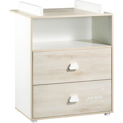 Les Tendances – Commode à langer en bois 2 tiroirs – Dimensions 76x97x66cm – Fabrication française – Garantie sans solvant