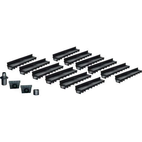 MEA – Pack de 12 caniveaux extérieurs A15 avec grille à fente en PP recyclé – Largeur utile 10cm – Drainage efficace pour terrasse et piscine