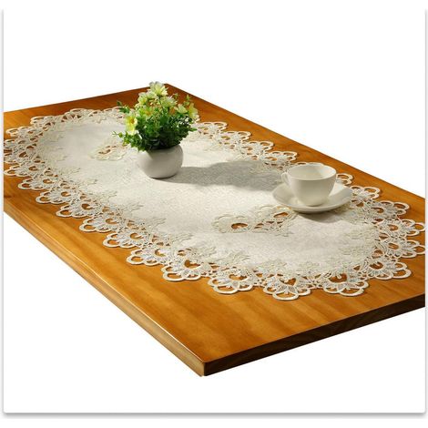 Chemin de table ovale avec dentelle 40x90cm Blanc