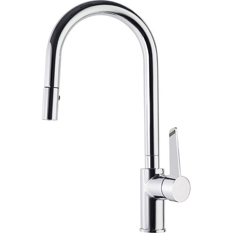 Grifo de Fregadero de Cocina Monomando con Caño Alto extraíble Cromado con Sistema S2 de Ahorro de Agua (1/4)