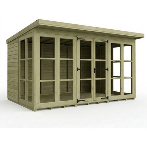 12ft x 8ft Georgian Pent Summer House - Pressure Treated Timber - L366 x W244 x H210 cm - Natural