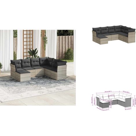 The Living Store 7-tlg. Garten-Sofagarnitur mit Kissen Hellgrau Poly Rattan - Gartensessel (1/3)
