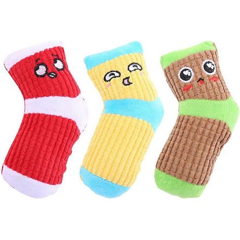 Lot de 3 chaussettes créatives en forme de jouets couineurs pour animaux de compagnie, résistants aux morsures et à mâcher. (1/4)