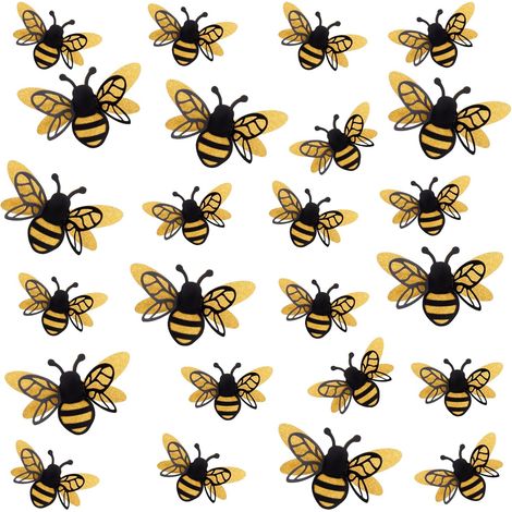 24pcs 3D Bee Tree decor, 2 tailles double couche réaliste brillant stickers muraux, idéal pour la maison partie salle de classe décoration extérieure (1/5)