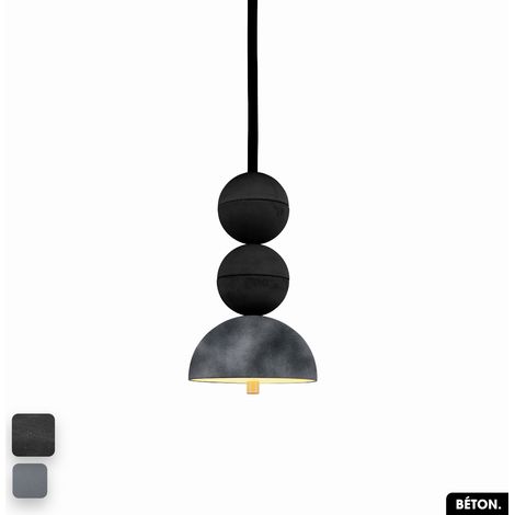 Lampe de suspension en béton velours - BOSFOR CONCRETE VELVET NOIR - GRIS 2 BALLES LED 14W (1/2)