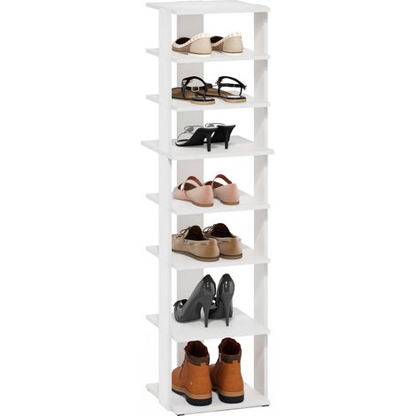 Compact Étagère À Chaussures, Organisateur À 8 Niveaux, Rangement pour Chaussures, pour Placard, Entrée, Bureau, Garage, Blanc (1/5)