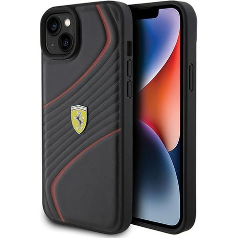 Custodia per iPhone 15 Plus con logo Ferrari Twist in metallo, colore nero. (1/5)