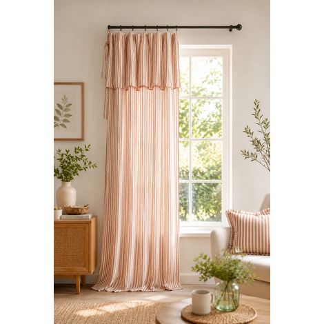Rideau Ajustable Gaze de Coton 140 x 300 cm Abricot avec 8 Anneaux – LIVIA (1/3)
