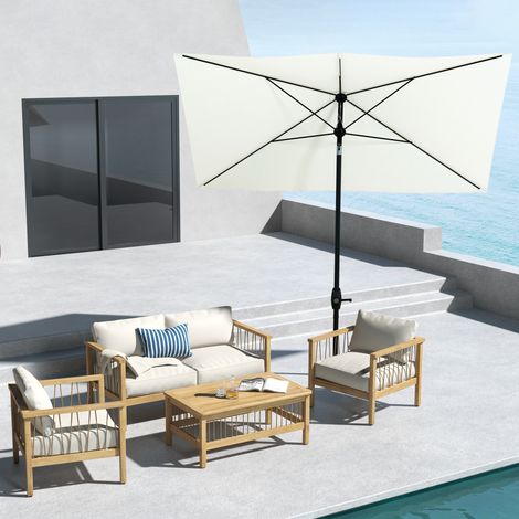 Parasol rectangulaire inclinable 2 x 3 m avec manivelle toile polyester imperméabilisée haute densité 180 g/m² beige