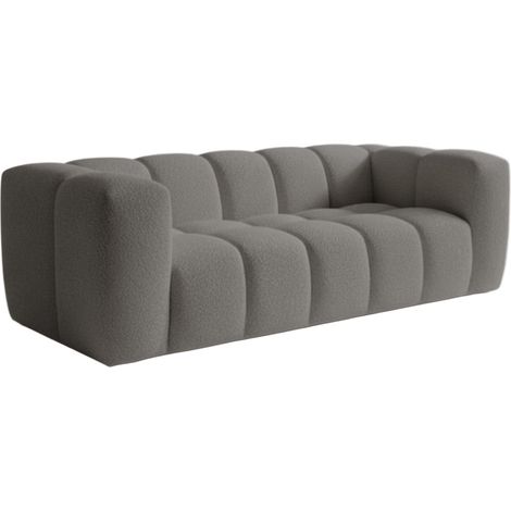 LAYANE - Canapé 3 places tissu bouclette gris clair