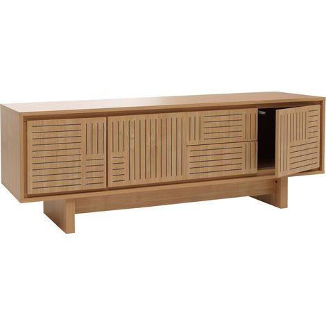 Meuble TV HWC-O34 meuble TV table TV meuble bas commode tiroirs étagères mélamine 515x150x395cm - Orme naturel