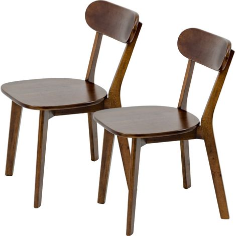 Set de 2 sillas de comedor de madera estilo Mid-Century con respaldo curvo, nogal (1/5)