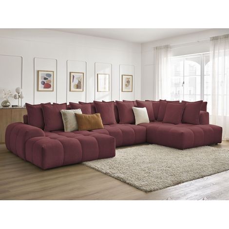 BOBOCHIC - Canapé panoramique convertible coffre EVEREST tissu chiné Angle gauche Rouge (1/5)