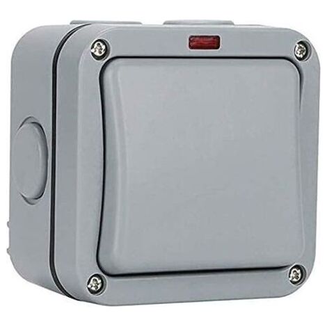 Interrupteur extérieur étanche - Interrupteur de commande - Voyant lumineux - 20A - IP65 adapté pour jardin, atelier, balcon, gris
