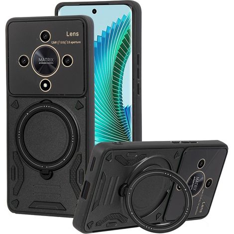 Custodia rinforzata per Honor Magic 6 Lite 5G, con anello magnetico, nera (1/5)