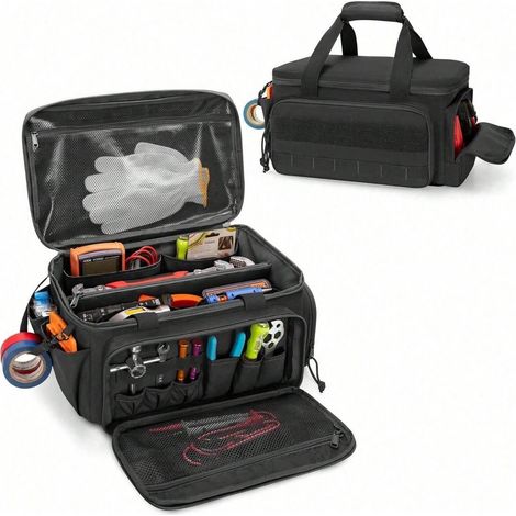 Sac organisateur d'outils multifonctionnel artisanal pour hommes, sac d'outils, sac de réparation automobile pour mécaniciens, électriciens, charpentiers, plombiers, noir (1/5)