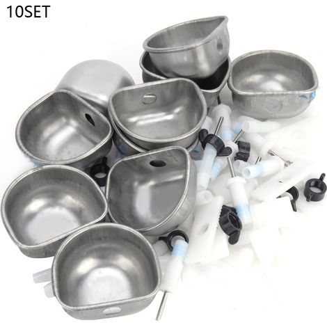 Lot de 10 bols d'eau en acier inoxydable pour lapins, accessoires d'alimentation pour furet et renard, connecteur en T.